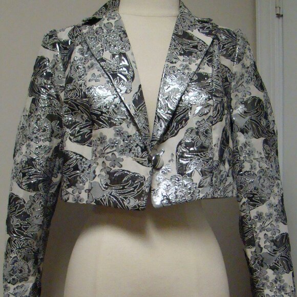 2pcs jacket pants gabrielle union new york company metallic wide leg 6 size S - Picture 3 of 7